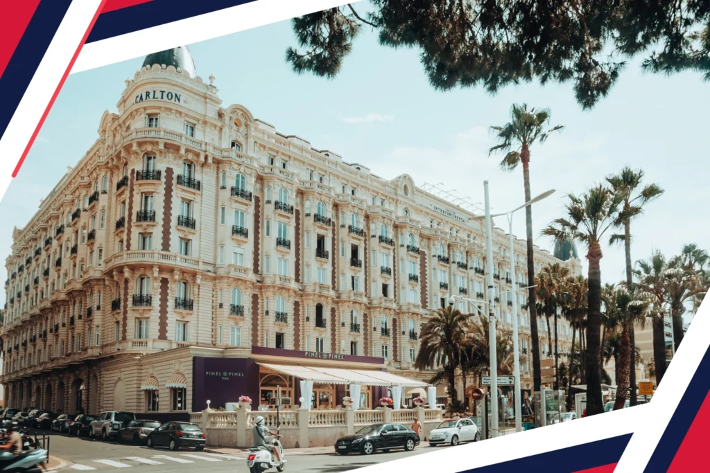 Exterior view of Regent Carlton Cannes hotel on La Croisette during event season