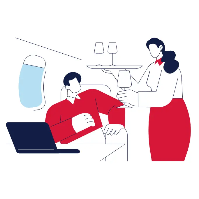 Corporate traveler managing flight bookings from airport lounge with private jets in view