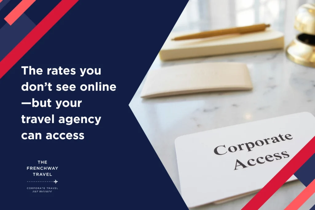 Corporate access card on marble desk highlighting exclusive travel agency perks