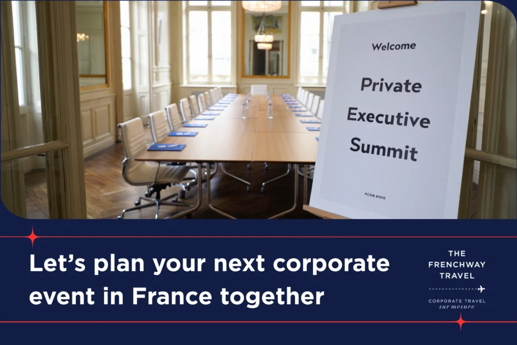 Executive summit setup in elegant Parisian meeting room