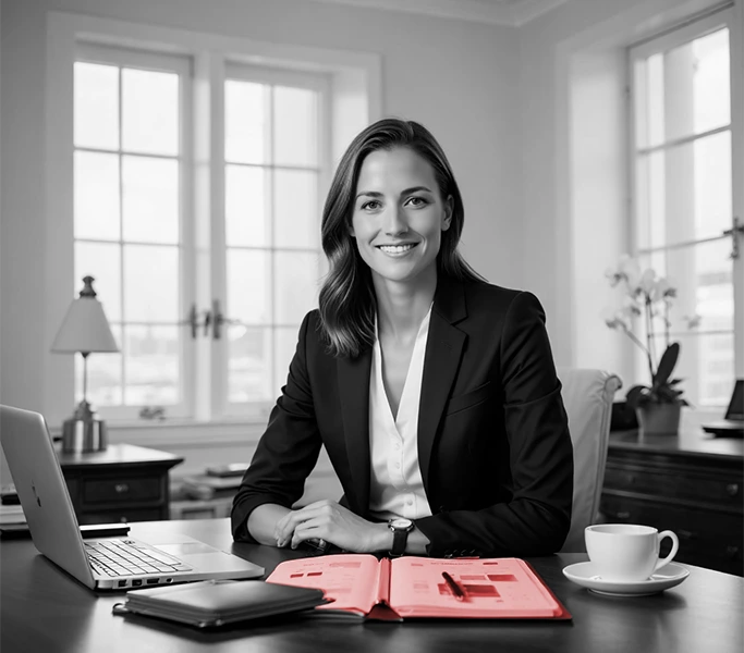 Business travel consultant planning fashion industry itinerary at office desk.
