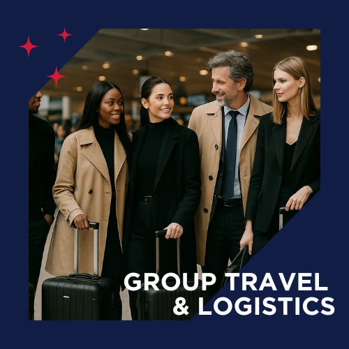 Coordinated team of professionals arriving for Paris Fashion Week with Frenchway Travel.