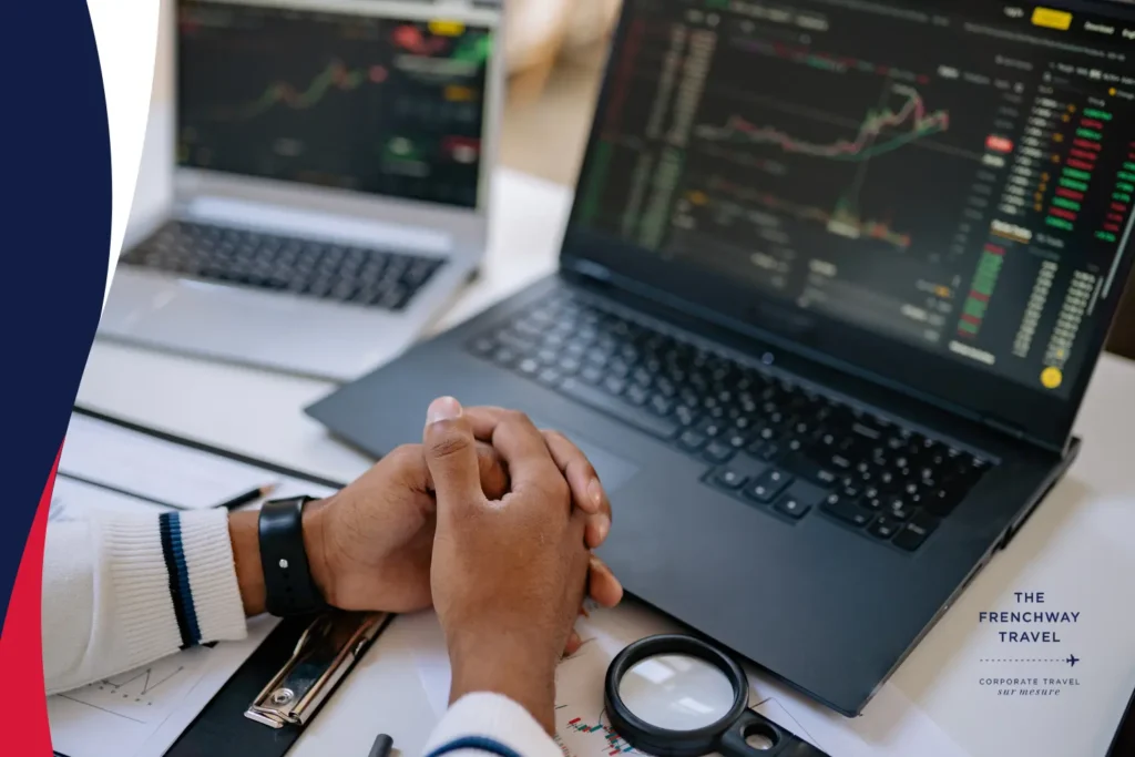 Travel expense management dashboard showing financial analytics and real-time spending control