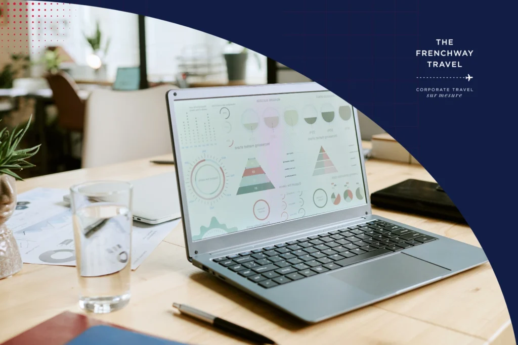 Laptop dashboard showing real-time travel expense management and financial visibility