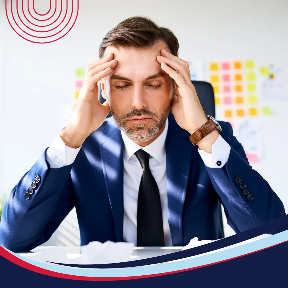 Business professional managing travel expense challenges and paperwork.
