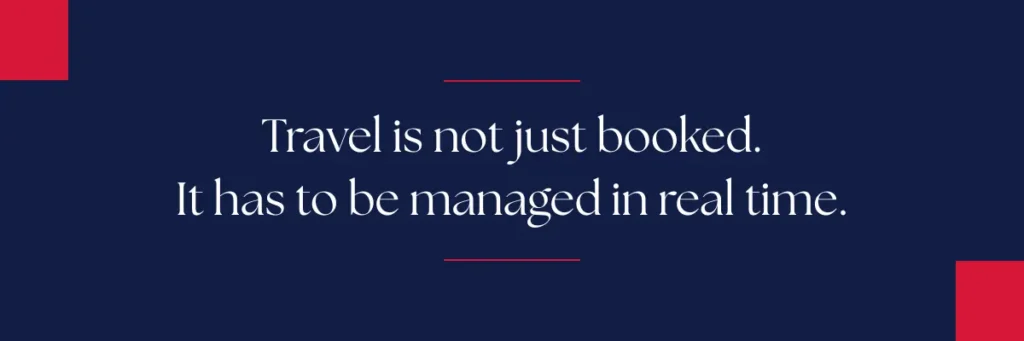 Editorial quote banner about managing group travel expenses and support in real time.